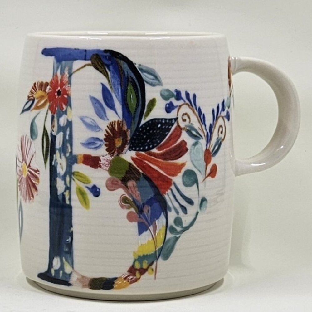 Anthropologie Starla M. Halfmann Botanical Monogram Mug "B"